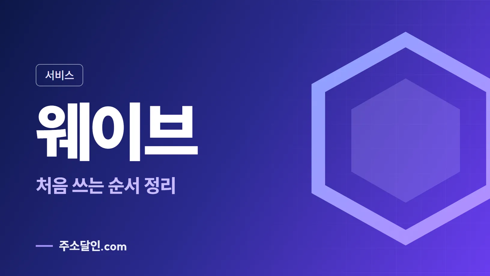 남색에서 보라로 바뀌는 바탕에 서비스 꼬리표와 웨이브 글자, 처음 쓰는 순서 정리 문구를 넣은 웨이브 안내 이미지